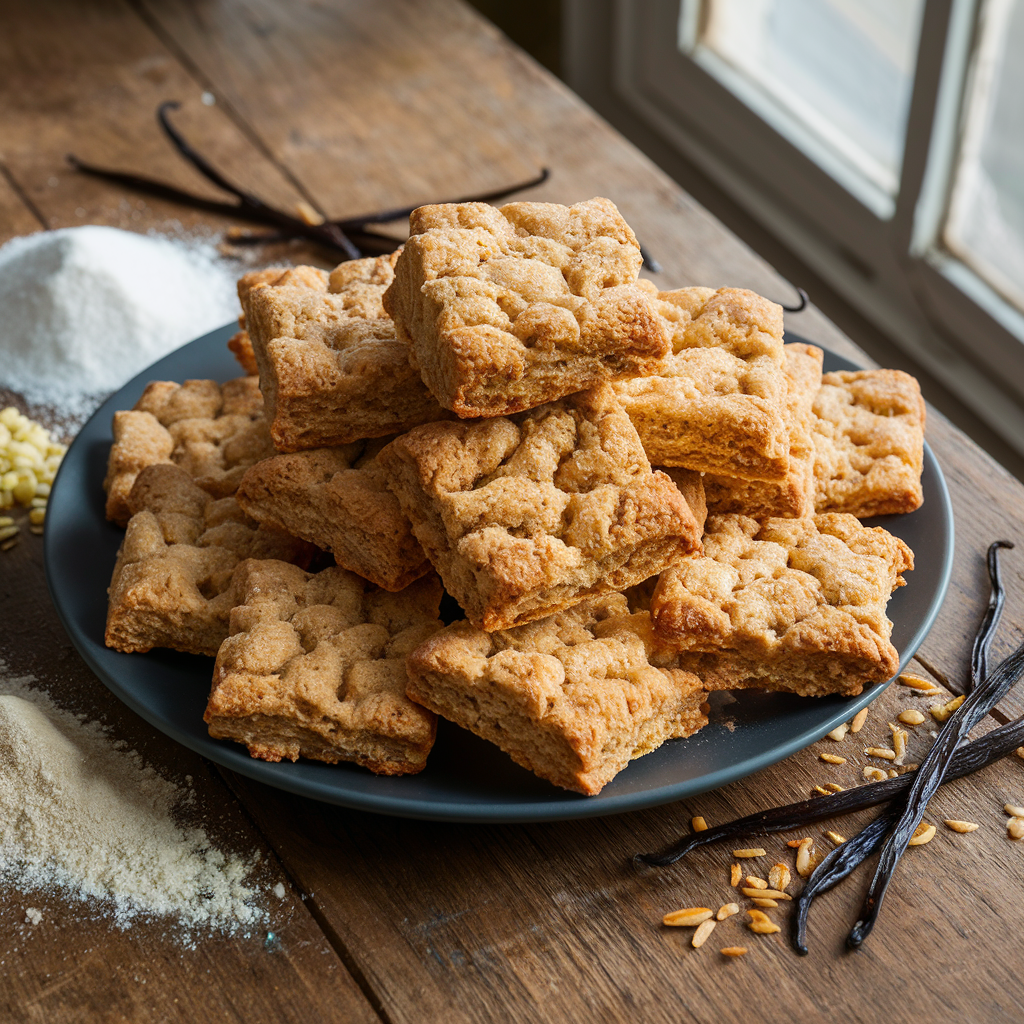 A plate of gluten-free Krispie biscuits with ingredients