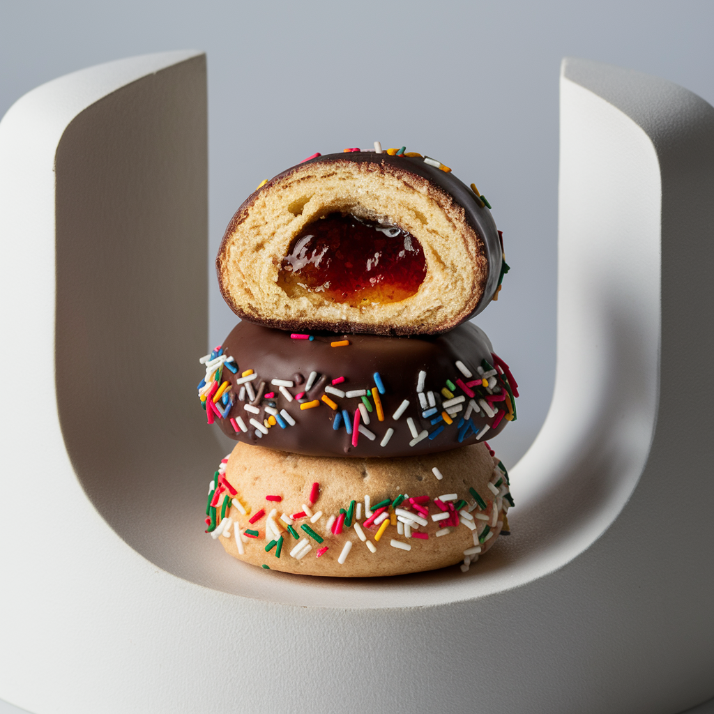 Gluten-free Yoyo biscuits with sprinkles, jam fillings, and chocolate glaze