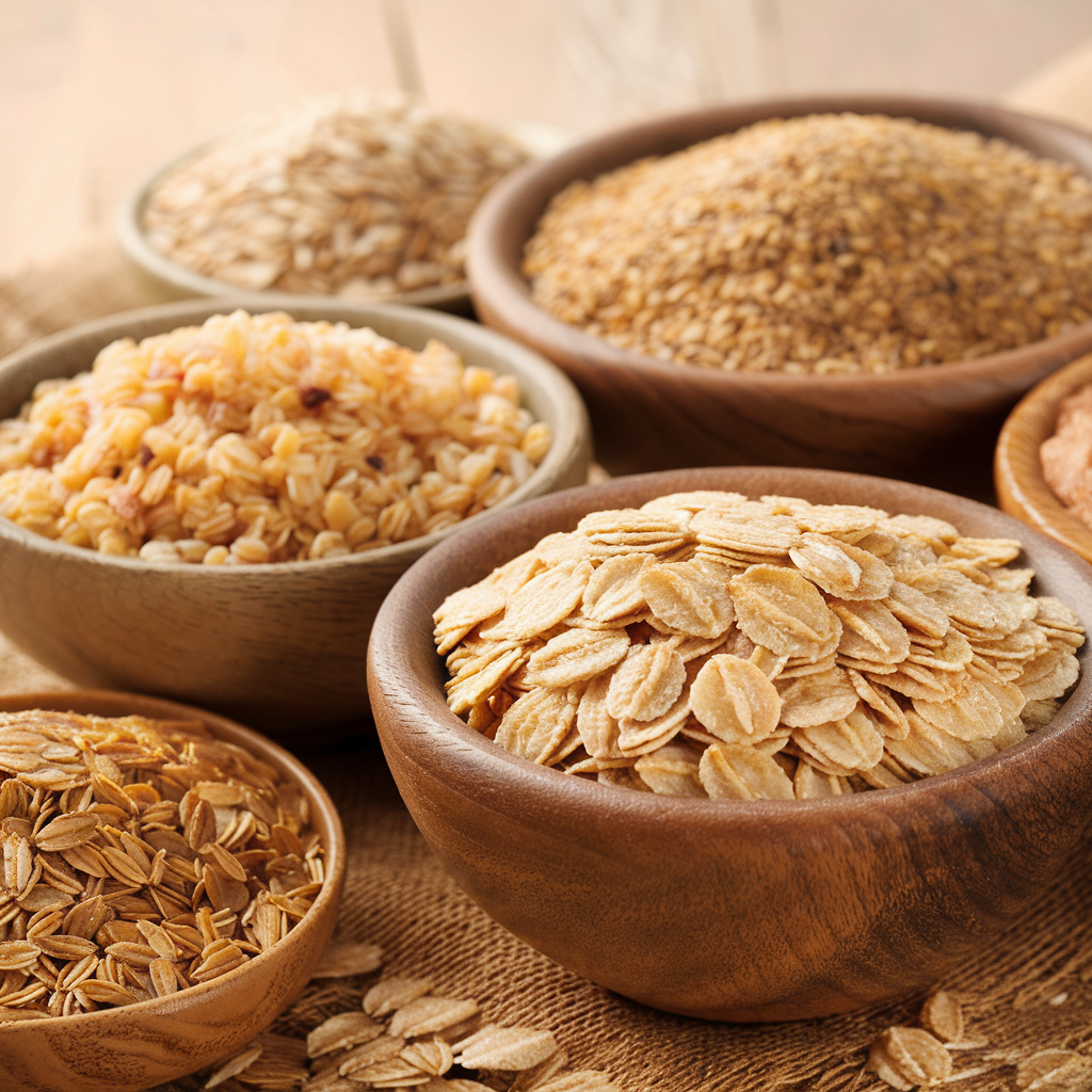  Whole-grain cereals like oats, quinoa, and barley in bowls