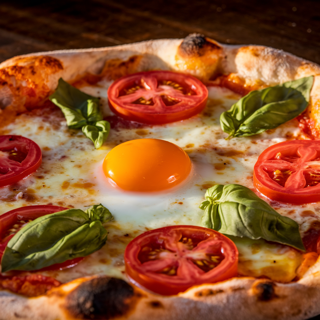 Pizza Topped with a Cracked Raw Egg