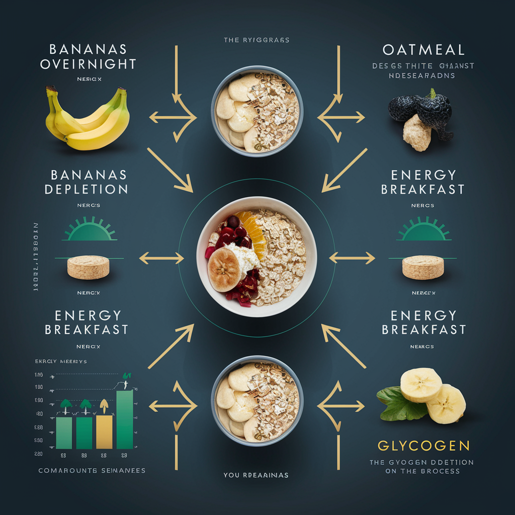 A detailed diagram showing the impact of breakfast on glycogen restoration and energy levels.