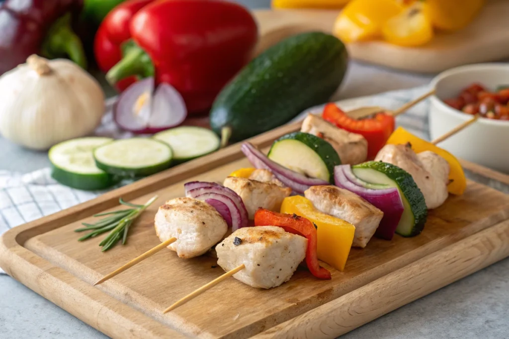 Assembling Honey Chicken Kabobs