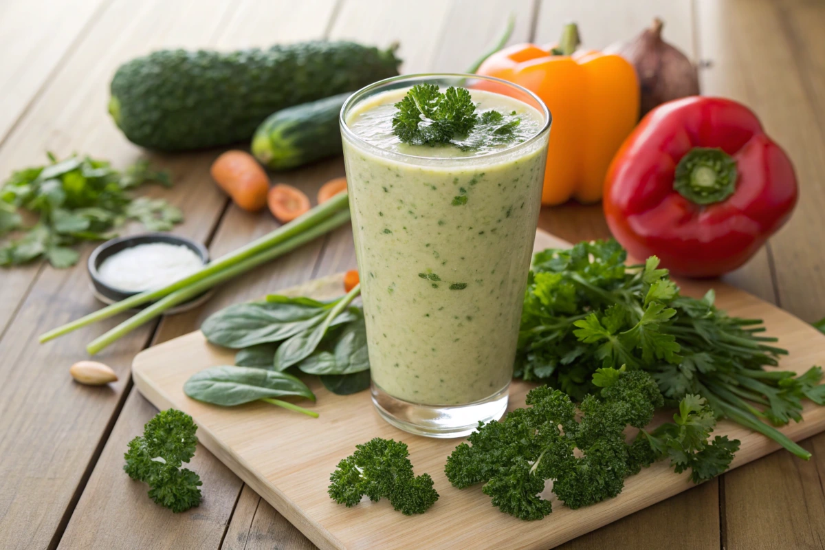 Chicken smoothie with vegetables and herbs