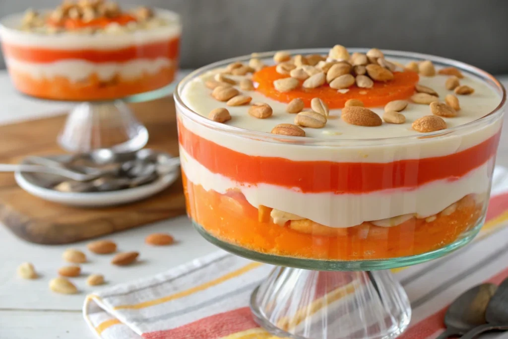 Circus peanut Jell-O salad in a clear dish